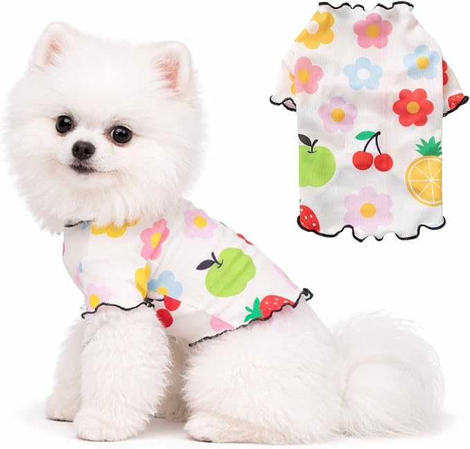 Winmany Dog Cooling Shirt for Small Dog Cat, Puppy Summer Sun Protection Stretchable Breathable Quick Dry Pet Vest Outfit,Beige Fruit, X-Small