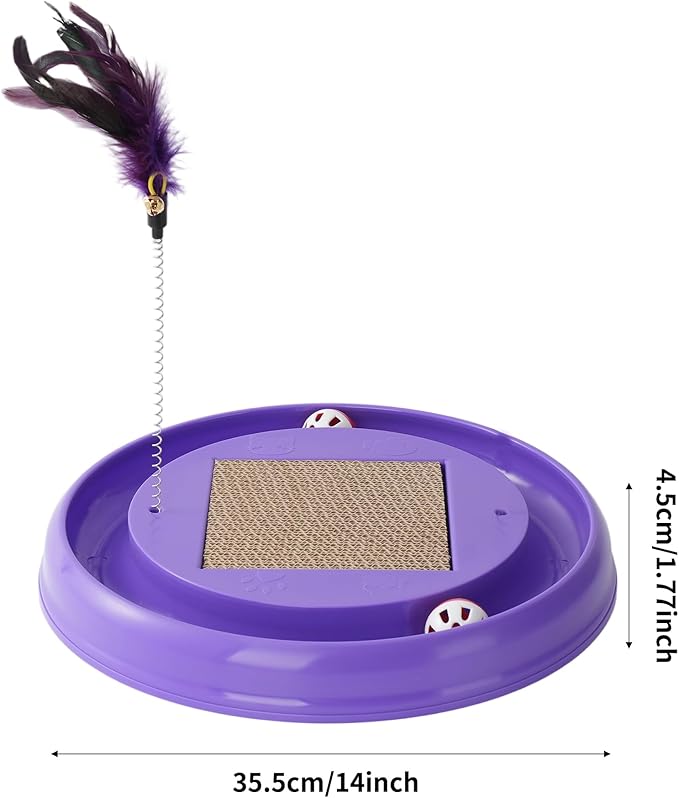 Interactive Cat Ball Track Toy Cat Scratcher with 2 Self-Rotating Balls and 1 Kitten Interactive Toy,Durable Scratch Pad for Indoor Play,Cardboard Scratcher Pad 3-in-1 Cat Toy (Grey)