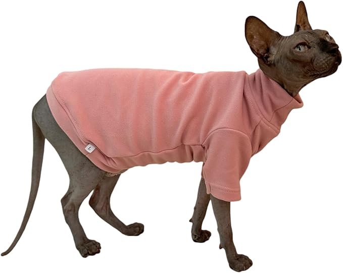 Sphynx Cats Solid Warm Fleece Shirt Cat Turtleneck Undershirt Thermal Hairless Cat Clothes for Sphynx, Devon, Cornish Cat Clothes and Small Kitten and Dogs (Pink, Medium)