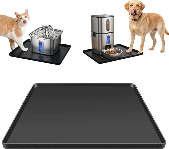 20x20 Square Pet Fountain Mat for Cat Water Fountain, Waterproof Pet Bowls Mat with Raised Edge, Non-Slip Cat Dog Water Dispenser Mat Protects Floors from Water & Food Spills