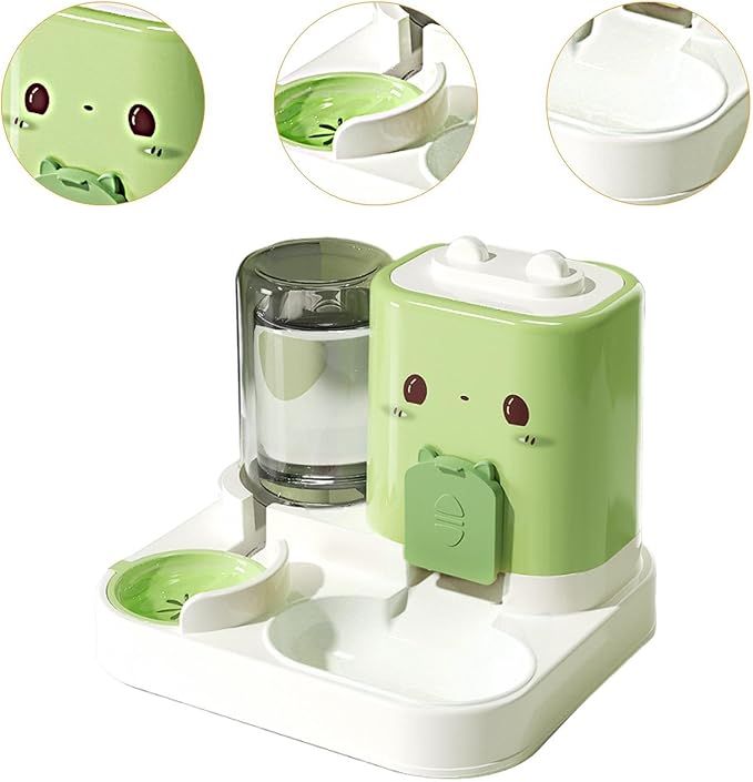 2 in 1 Automatic Pet Feeder with Water Dispenser, 1800ml Large Capacity Food Bowl for Cats and Small Dogs, Detachable Design for Easy Cleaning- Green