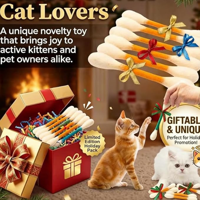 6 PCS Swabs Cat Toys with Catnip,Cat Qtip Toy,Cotton Swabs Cat Toys with Catnip,Durable for Chew,Interactive Kitty Kick Sticks for Cat Lovers Gift,Sturdy Teething Chew Toy