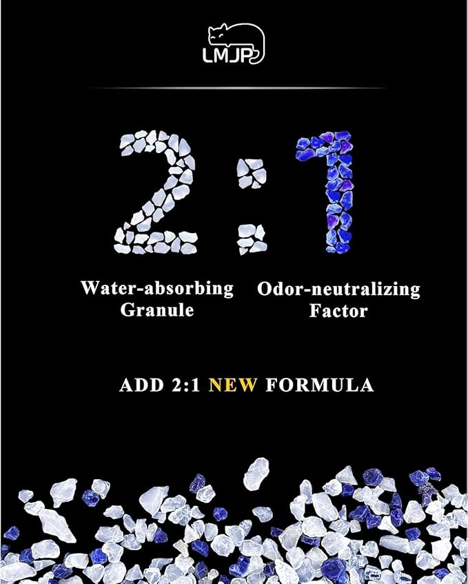 LMJP Crystal Cat Litter with Powerful Odor Control, Non-Clumping, Lasts Up to 2 Months, 8.6lb, Rapid Water Absorption, Unscented & Low Tracking Lightweight Blue & White Silica, 2 Pack of 4.3lb