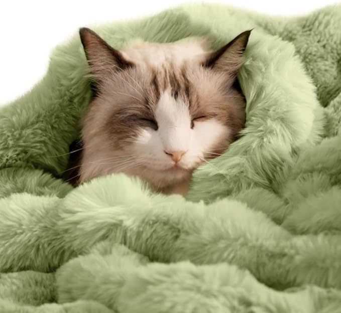 SOMAHE Cat Blanket, Reversible Sherpa & Bubble Fleece Pet Throw, Ultra-Soft Plush for Indoor Cats, Machine Washable, Anti-Static, Warm & Cozy, 22"×18" Inch Green