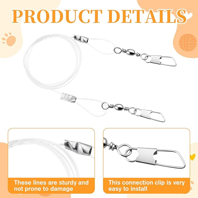 5 Pcs Replacement Strings for Cat Wand Toy, Nylon Cat String Elastic Paracord String Kitten Wand Toy Refill Wires with Lobster Clasps for All Lures,22 Inch