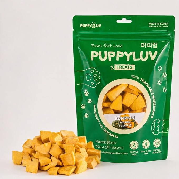 Puppyluv Freeze Dried Pumpkin Treats for Dogs & Cats - Natural Training Treats, 2.0oz