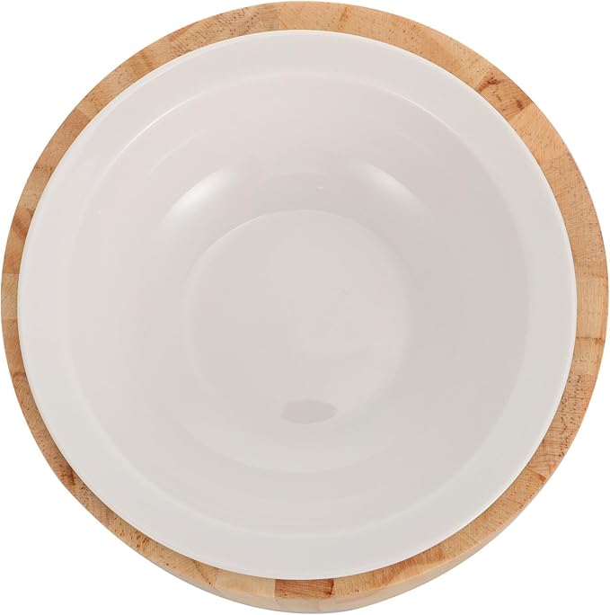 NUOBESTY Elevated Ceramic Cat Bowl with Wood Stand Anti-Vomiting Raised Pet Feeder Dish Round Single Bowl for Cat Feeding and Watering Spine Protection