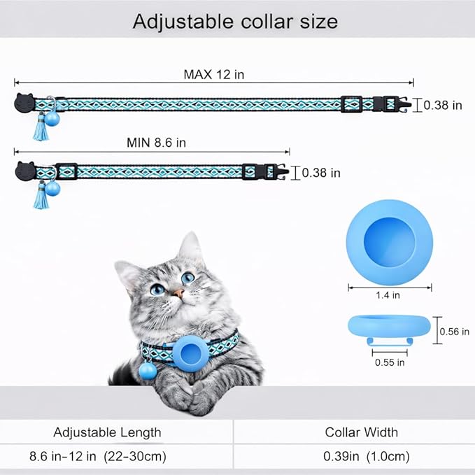 Cat Collar with AirTag Holder – Breakaway Lightweight Woven Cat Collar, Adjustable with Bell for Cats & Kittens (Sun & Sky Set) | Amazegoods