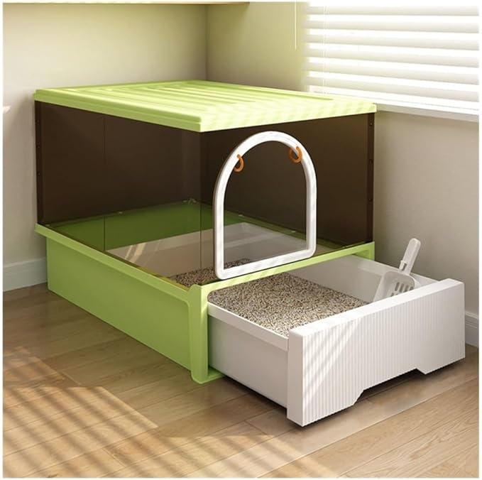 Pet Supplies, Hooded Cat Litter Box with Lid & Scoop, Front & Top Entry, Easy Clean(Green)