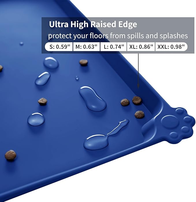 Reopet Waterproof Pet Feeding Mat, Non-Slip Silicone Placemats for Dog Cat Food and Water Bowl, High Raised Edges to Prevent Spills and Protect Floors