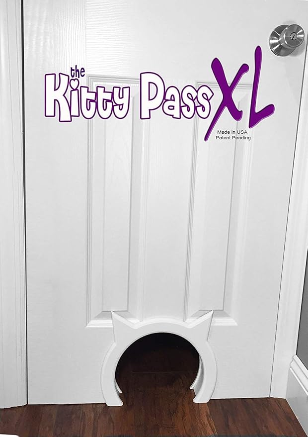The Kitty Pass XL Cat Door for Interior Door - Cat Hole Kitty Door for Hidden Litter Box - Pet Door for Cats up to 30 lbs - Semi Gloss White Extra Large Cat Door Interior Door