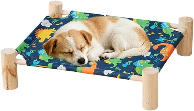Raised Cat Bed - Wooden Dog Elevated Indoor Outdoor Bed, Cat and Dog Hammock Cot, Removable Sleeping Furniture for Home Living Room Apartment Dorm Outdoor Patio Balcony Porch Corner