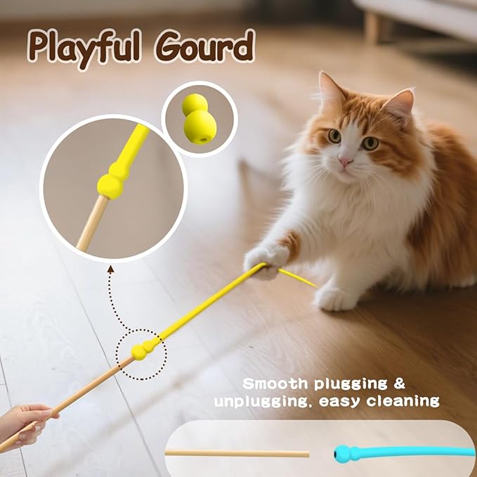 Cat Wand Toy,Cat Toy Wand,Cat Toy on Stick 3 PCS Silicone Ultra-Light Durable Tail Non Feather Teaser Used for Stress Relief (Colorful Styles)