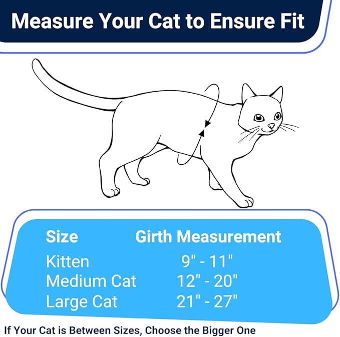 Cat Harness and Long Leash (14FT) - Escape Proof, Choke Free, Lightweight OutdoorBengal - Vest + Black Lead for Walking Cats (M)
