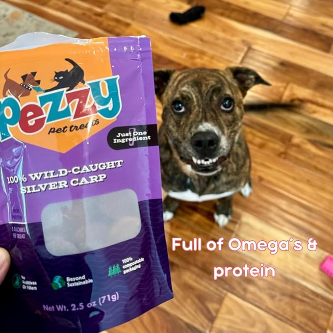 Pezzy Pets Silver Carp Chips Dog & Cat Treats | Single Ingredient | Wild Caught | Made w/Invasive Fish | Grain Free | High Protein + Low Fat | Hypoallergenic | Made in The USA (2 Pack)