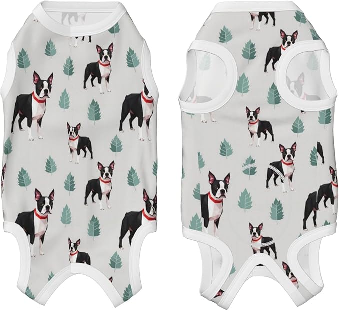 Dog Recovery Suit After Surgery for Small and Medium Dogs Suit for Female Male Dog (Boston Terrier Grey)