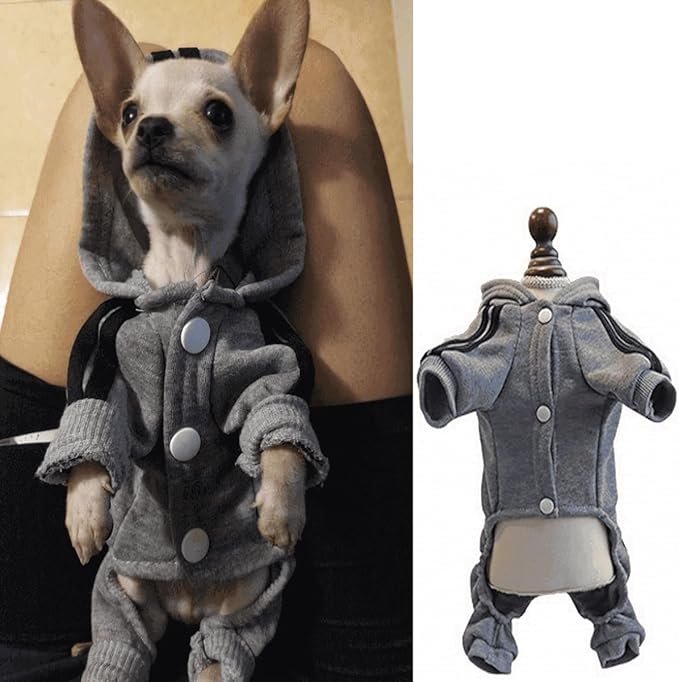 Cute Dog Hoodie Sweater Tracksuit Coat Jacket Winter Pajamas Jumpsuit Clothes Clothing 4-Legs Grey for Cat Puppy Small Medium Big All Type Dogs (X-Small)