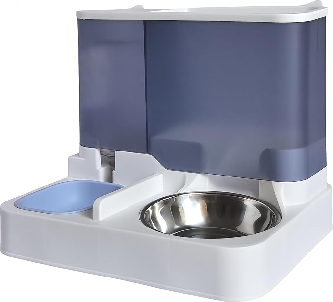 2-in-1 Automatic Pet Feeder and Water Dispenser, Stainless Steel Smart Food Water Bowl for Cats and Dogs, for Home Use (Sky Blue)