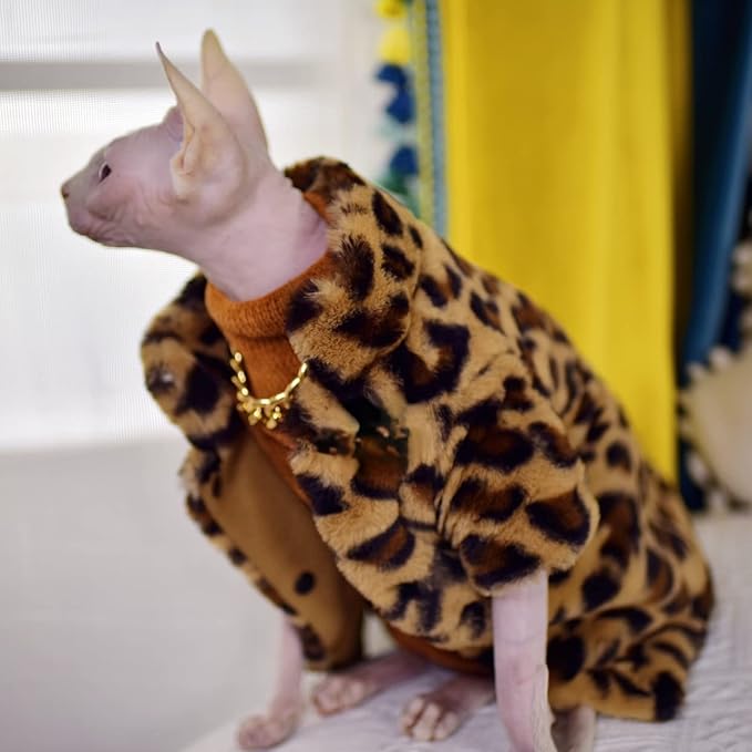 Sphynx Cat Clothes Winter Velvet Warm Soft 2- Layers Winter Jacket Thickened Hairless Cat Coat for Sphynx, Cornish Rex, Devon Rex, Peterbald Cat Clothes (X-Large)