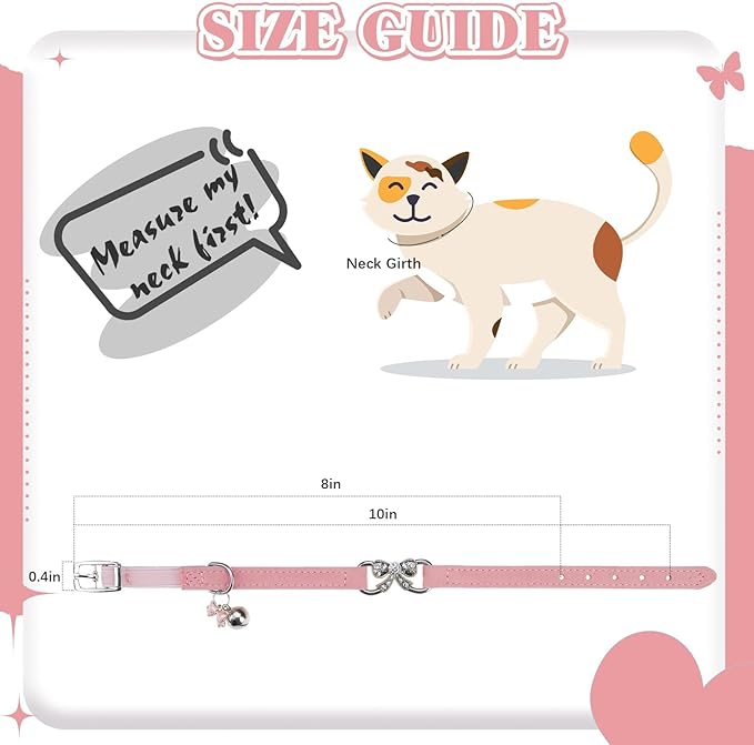 BINGPET Bling Cat Collar with Bells and Safety Belt,Adjustable Soft Velvet Kitten Collar with Diamond Bow,Cute Pink Cat Collars for Girl Cats(Pink, Neck Girth 8"-10")