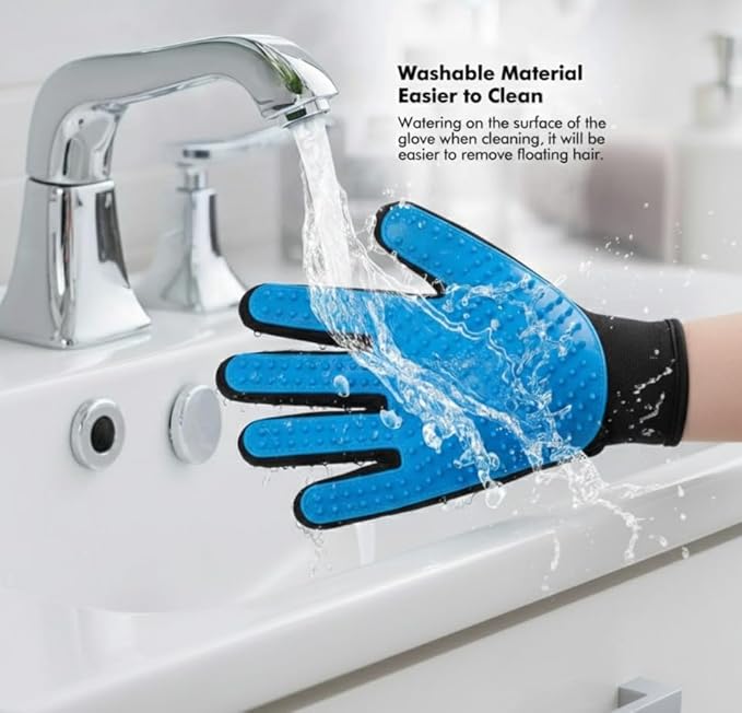 Pet Grooming Gloves, Deshedding Hair Removal Brush Mitt for Dogs and Cats, Black and Blue, Pair (Blue)
