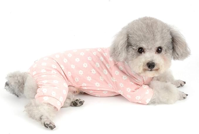 Floral Dog Pajamas Cat Pjs Sleepwear Breathable Soft Cotton Elastic Band Cat Apparel Pet Costume Rompers for Small Puppy Girls Shirts Doggies Jumpsuit Easy on Spring Summer Clothes Pink M