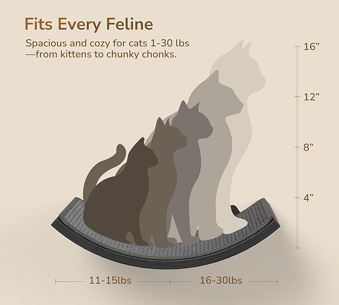 Cat Wall Shelves for Large Cats Set, Grey Curved Wall Sisal Bed and 2 Floating Wall Sisal Steps, Wall Mounted Climbing Shelves for Sleeping, Playing, and Lounging