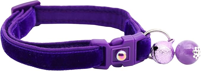 Velvet Cat Collar with Bell | Safety Breakaway Collar | Adjustable Large Size or Kitten Collar (Dark Purple, Small(10lbs & Less))