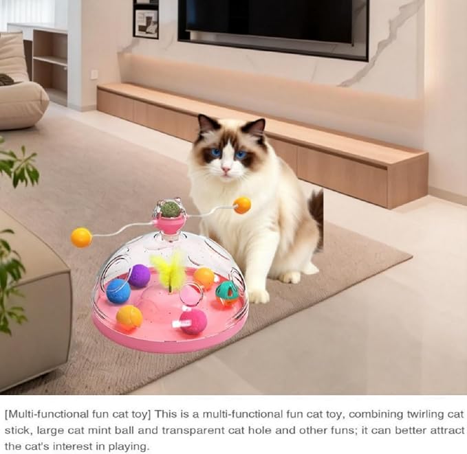 Interactive Cat Toys for Indoor Cats, Kitten Toys with Spinning Dome, Catnip Ball, Feathers & Rolling Balls - Spinning Teaser Toy for Outdoor Cats (Green)
