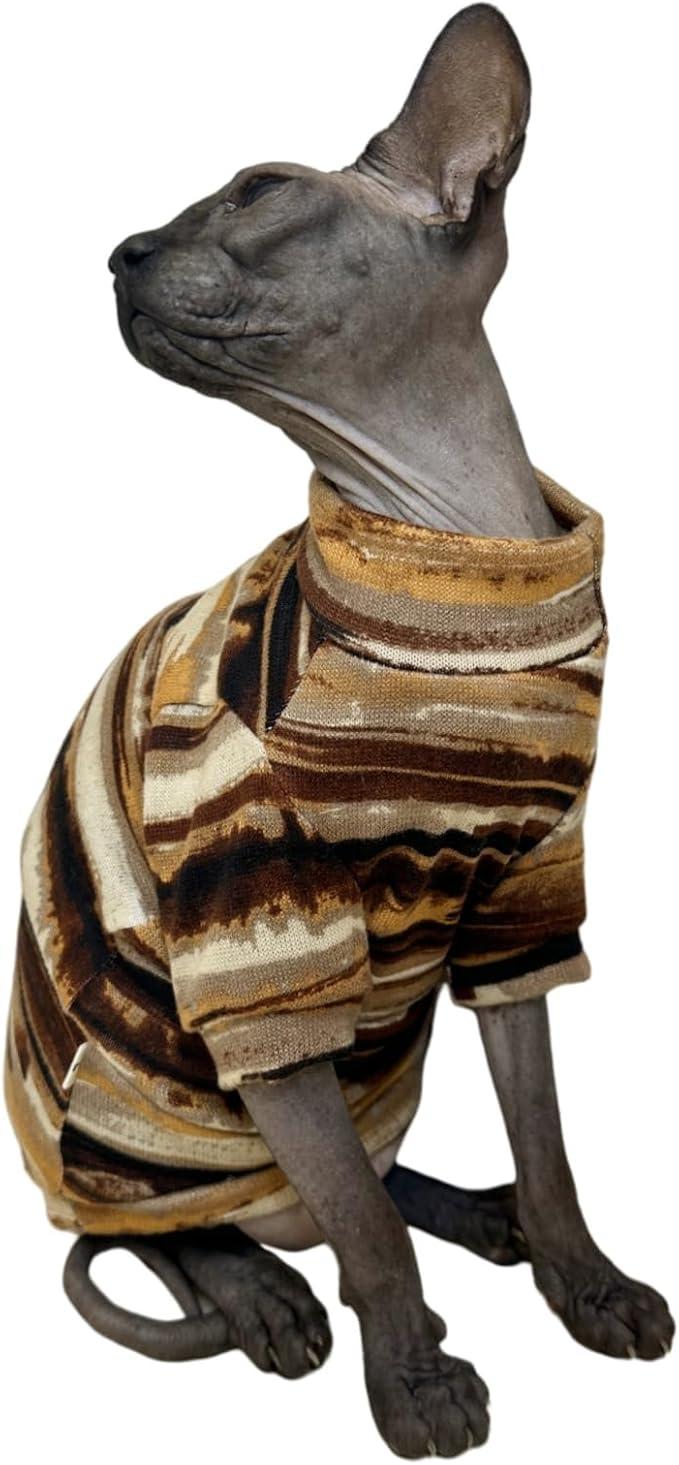 Sphynx Clothes Hairless Cat Shirt Cat Vest Pet Clothes, Round Collar Vest Kitten Shirts, Cats & Small Dogs Apparel (Rust Color, Small)