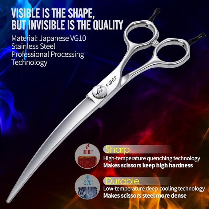 38 Degree Professional Curved Scissors for Dog Grooming 7.0” Japan VG10 Alloy Steel Downward Curved Grooming Shears for Face Right Handed(7.0 inch)