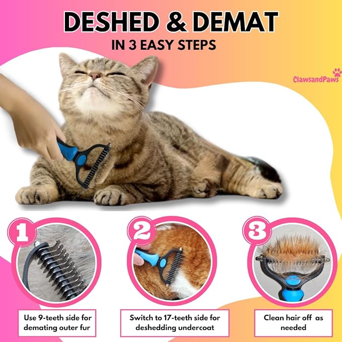 ClawsandPaws Professional Pet Grooming Brush, Shedding & Dematting Brush for Short/Medium/Long Haired Cats/Dogs, Undercoat Rake, Deshedding Tool, Dog Brush, Dematting Comb, Pink