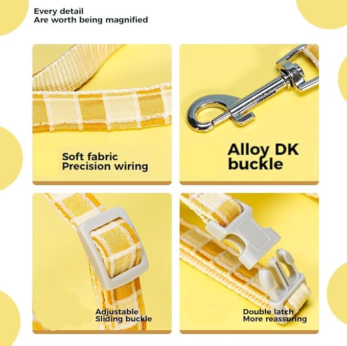 Cat Harness & Leash Set, Cats Escape Proof - Adjustable Kitten Harness for Large Small Cats, Cute Bee Plaid Lightweight Soft Petsafe Harness (Yellow Plaid Bee, S (for 3.0-6.5lb))