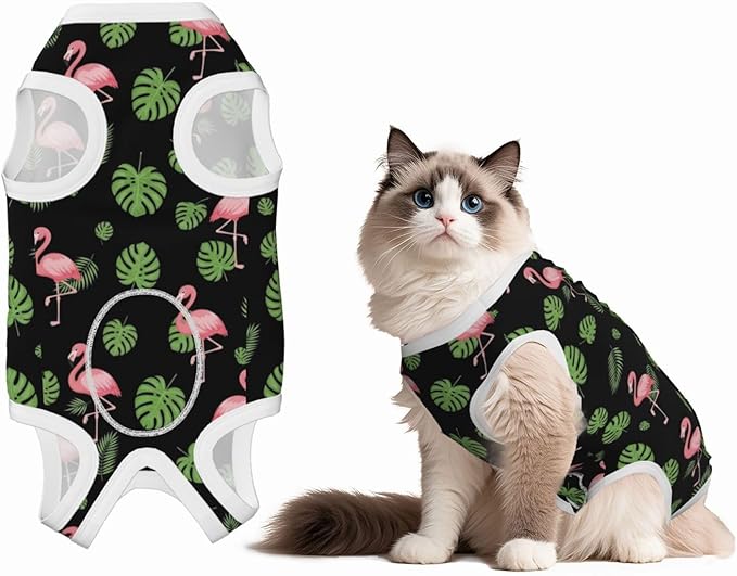 Recovery Suit for Dogs Dog Onesie for Surgery After Surgery Wear Anti Licking Abdominal Wounds (Tropical Palm Tree Leaves Banana Green Leaf Cute Retro Flamingo)