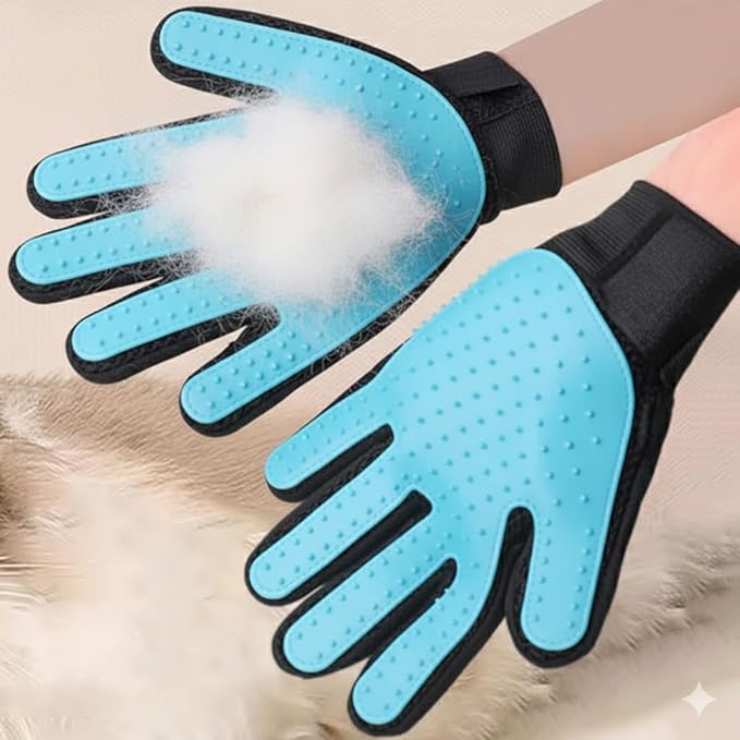 Pet Grooming Gloves, Deshedding Hair Removal Brush Mitt for Dogs and Cats, Black and Blue, Pair (Sky Blue)