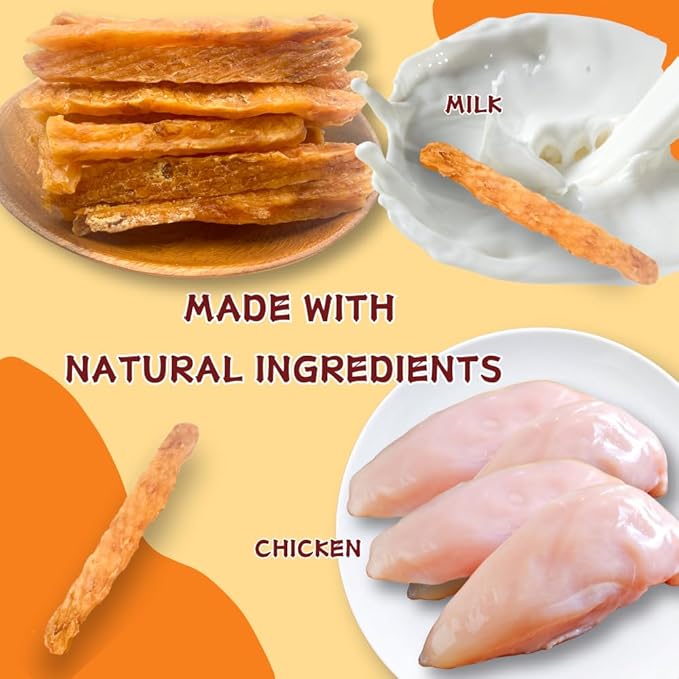 Chicken & Milk Jerky, Irresistible High-Protein Dog Treats, Calcium-Rich Tender Chews for Strong Bones & Teeth, Natural Training Reward (10.58 Ounce(Pack of 1)),Chicken