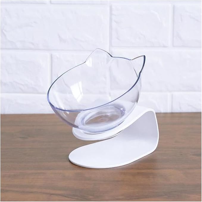 Cat Double Bowl Dog Non-Slip Food with Raised Stand Feeding & Watering Supplies Pet(Single Transparent)