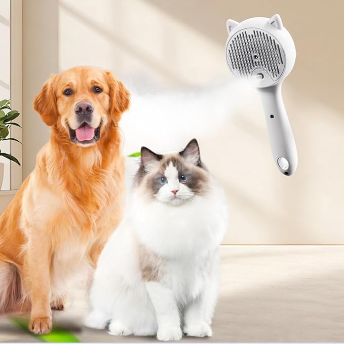Cat Steam Brush, 3-in-1 Pet Grooming Brushes Dual Spray Hair Removal Comb for Dog&Cat Shedding & Grooming with USB Rechargeable and Release Hair Button Grooming Supplies