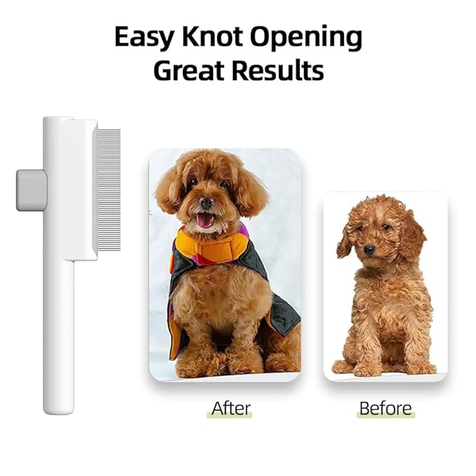 Marchul 2 Pack Self-Cleaning Pet Grooming Comb Set, Cat & Dog Flea Brush with One-Click Release Button, Stainless Steel Round Teeth Comb for Removing Tangles, Loose Fur and Shed Hair, White