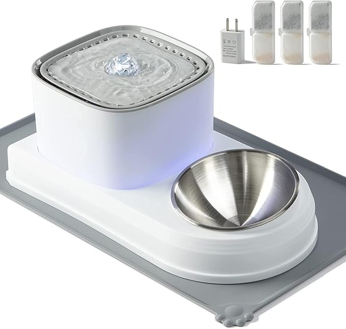 Cat Drinking Fountain & Food Bowl 3L/Automatic Pet Fountain Dog Water Fountain Ultra Quiet Pump LED Light for Dog, Cat Feeding & Watering Supplies