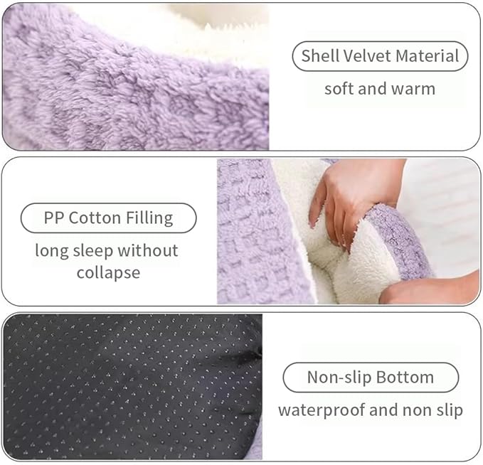 Plush Cat Bed Hooded Semi Enclosed Shell Shaped Pet Nest Cozy Warming Anti-Slip Small Dog Bed for Puppy and Kitten