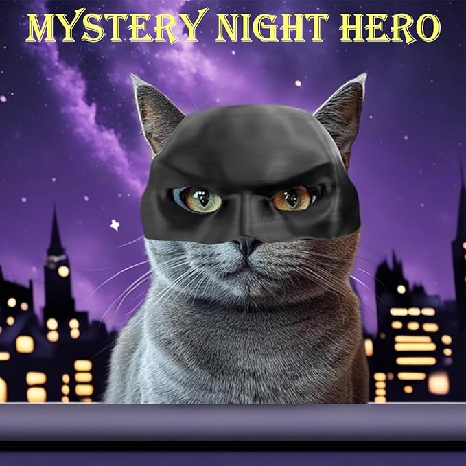 Cat Superhero Mask Costume, Large Size 5.1x3.5x2.3 inches, Black Silicone, Halloween Cosplay Accessory