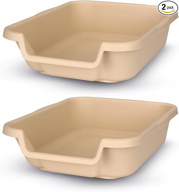 KittyGoHere Senior Cat Litter Box 2 Pack, Small Size, Beach Sand Color, Durable & Pet Safe Kitty Litter Box, Low 3" Entry and Lots More Room for Your Cats Comfort, Made in USA
