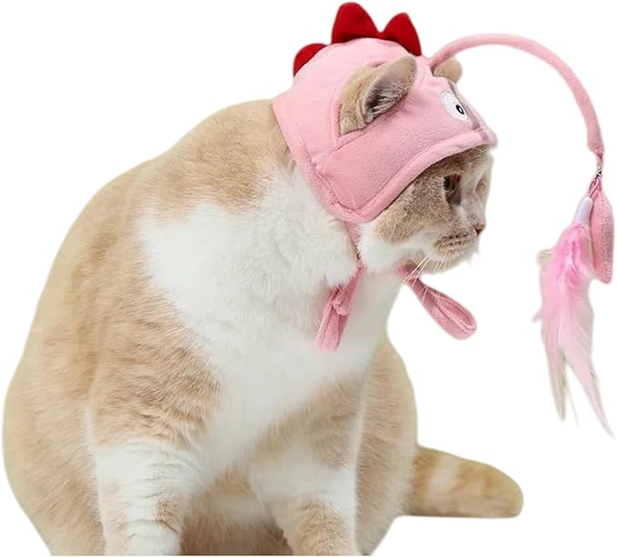 Cat Hat Toy Feather Wand Teaser Cat Toys (Pink)