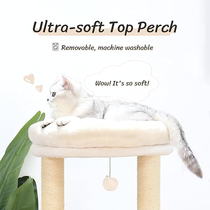 KAMABOKO Modern Solid Wood Cat Tree 53 Inch, Natural Sisal Scratching Posts Cat Tower for Indoor Cats, Cat Condo with Top Perch, Stable Wooden Cat Tree for Large Cats