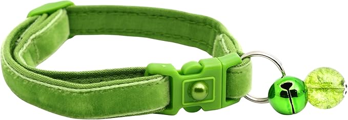 Velvet Cat Collar with Bell | Safety Breakaway Collar | Adjustable Large Size or Kitten Collar (Apple Green, Large(10lbs & Up))