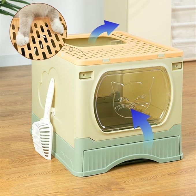 Pet Supplies, XL Foldable Cat Litter Box with Lid, Top Entry for Big Cats, Easy Clean