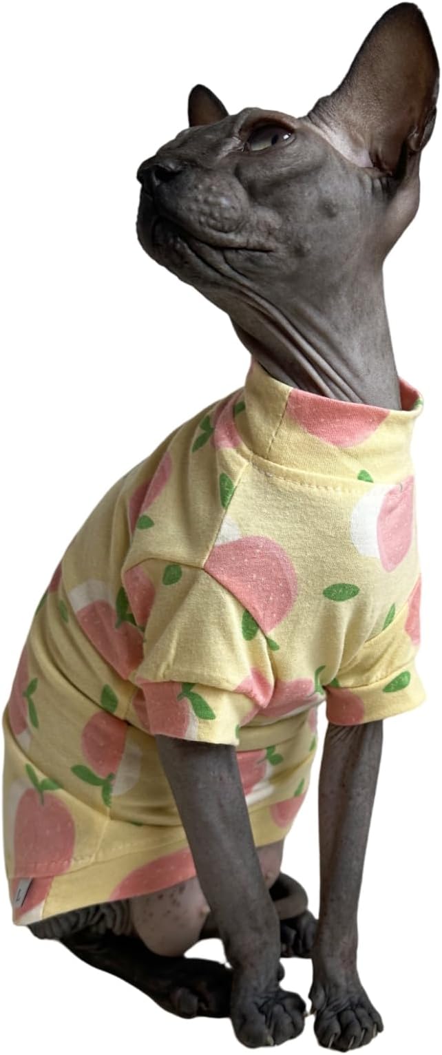 Limited Edition Sphynx Cat Cotton T-Shirts Hairless Cat Sweatshirt Pet Kitten Clothes Round Collar Kitten Shirts Vest Cats & Small Dogs Apparel (Peach, XX-Large (12.5-15 lbs))