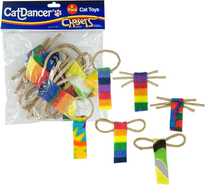 CAT Dancer Products Cat Chaser with Colorful Fleece, Interective Toy for Exercise (Pack of 6), 4 x 1.5 x 1 inches