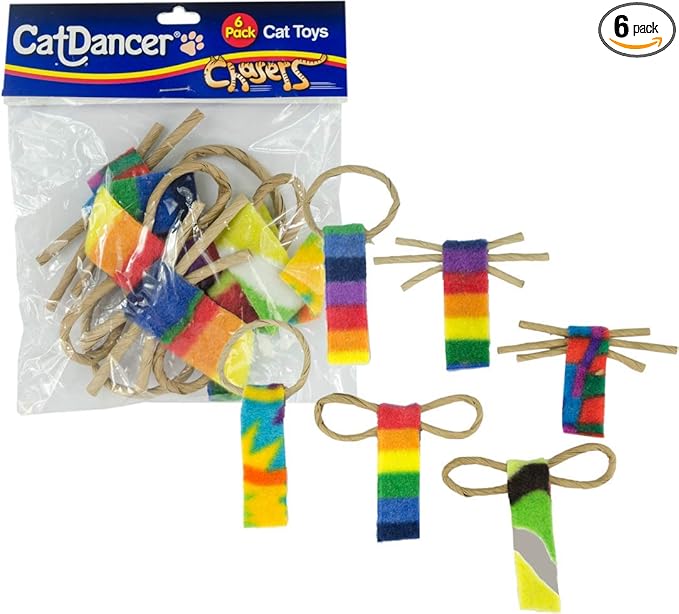 CAT Dancer Products Cat Chaser with Colorful Fleece, Interective Toy for Exercise (Pack of 6), 4 x 1.5 x 1 inches
